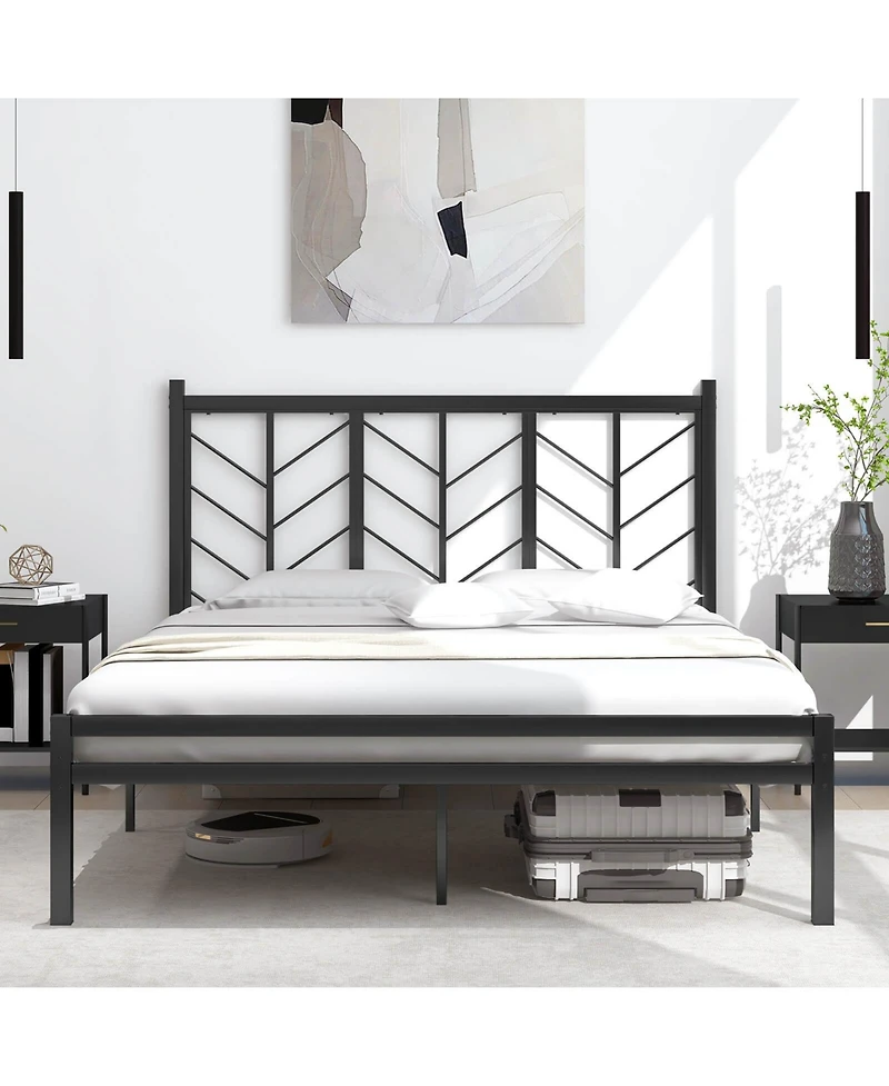 Queen Size Platform Bed with Headboard 11.5" Under Bed Storage Easy Assembly