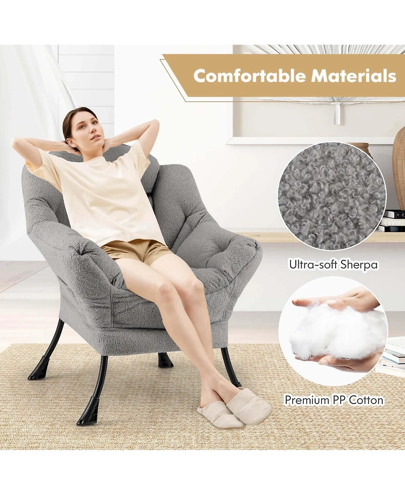 Large Lazy Chair with Cozy Head Pillow Stylish Tufted Back & Seat Armrests