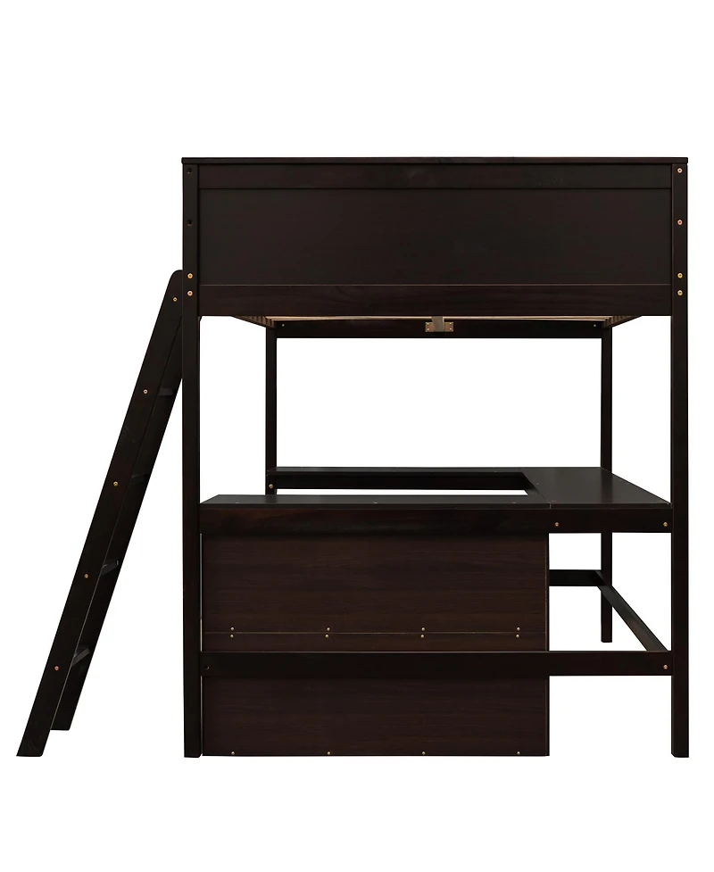Streamdale Full Loft Bed With Shelves And Desk, Wooden Desk