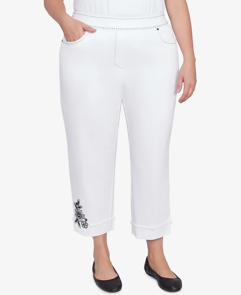 Alfred Dunner Plus Size Wild at Heart Floral Embroidered Cuffed Ankle Jean