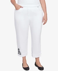 Alfred Dunner Plus Size Wild at Heart Floral Embroidered Cuffed Ankle Jean
