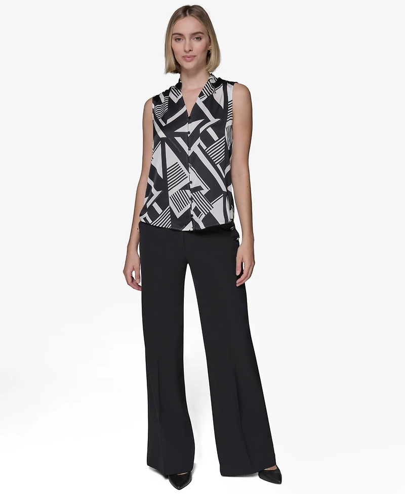 Karl Lagerfeld Paris Women's Printed V-Neck Blouse