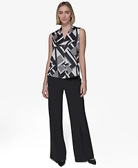 Karl Lagerfeld Paris Women's Printed V-Neck Blouse