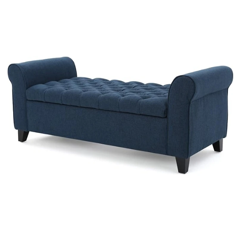 Streamdale Contemporary Button-Tufted Storage Ottoman with Rolled Arms