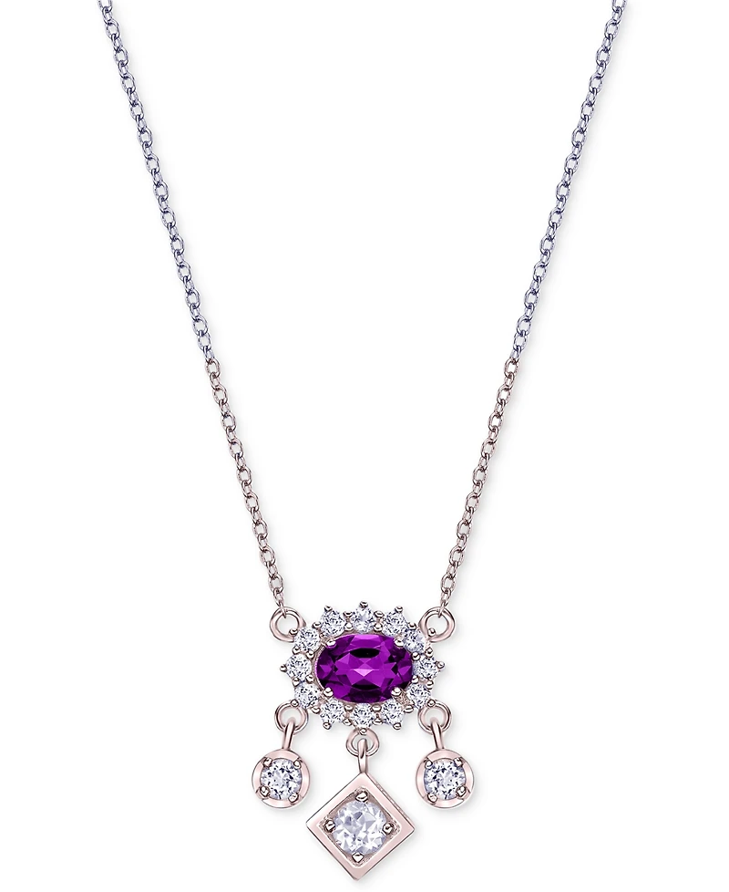 Gemstone (1 ct. t.w.) & White Topaz (5/8 Pendant Necklace Sterling Silver or 10k Gold-Plated Silver, 18"
