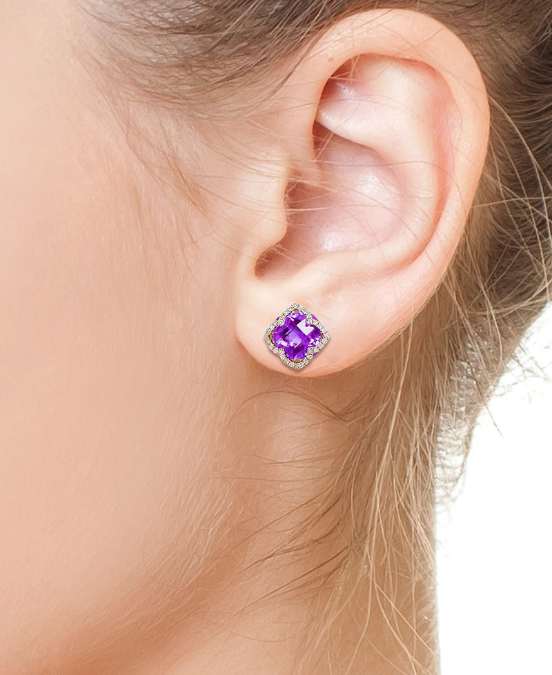 Effy Amethyst (6-1/4 ct. t.w.) and Diamond (1/3 ct. t.w.) Clover Stud Earrings in 14k Rose Gold