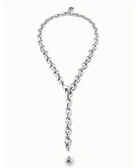 UNOde50 Sterling Silver Metal Alloy Oval Links Necklace with Cultivated Pearl Charm