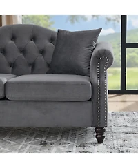 Classic Chesterfield Sofa 2-Seater with Nailhead Trim and Velvet Fabric