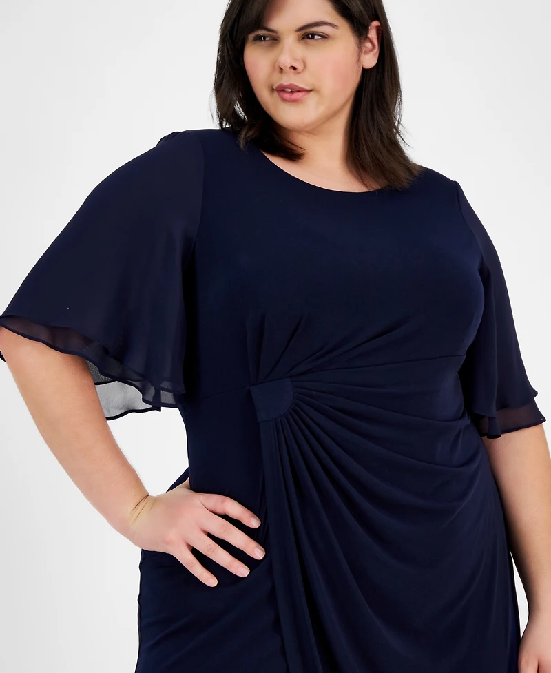 Connected Plus Size Draped Flutter-Sleeve Sheath Dress