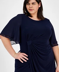 Connected Plus Size Draped Flutter-Sleeve Sheath Dress