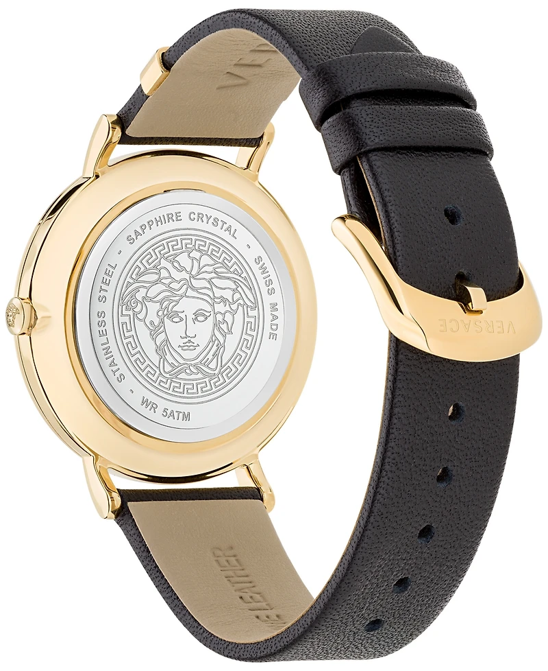 Versace Women's Swiss Black Leather Strap Watch 38mm