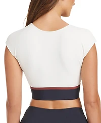 Bleu by Rod Beattie Women's Button Down Cap-Sleeve Cropped Bikini Top