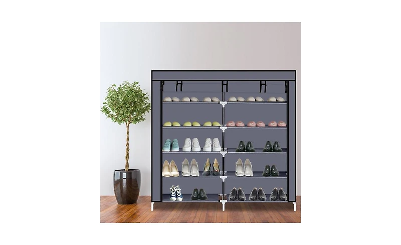 Slickblue 7-Tier Portable Shoe Rack with Fabric Cover for Organized Shoe Storage and Closet Organization