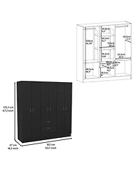 Kibo 6 Doors Armoire, One Drawer, Rod, Seven Interior Shelves, Black / White