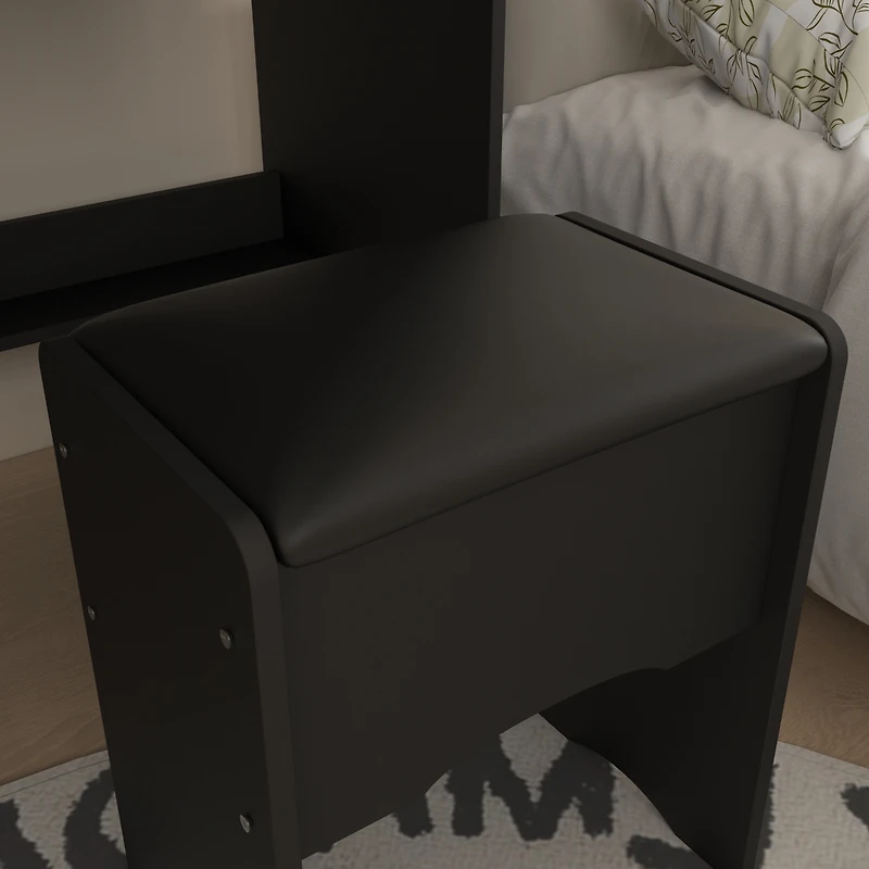 Homsee Grey Wood Silding Led Mirror Makeup Vanity Sets Dresser Table With Storage Shelves, 4-Drawers and Stool