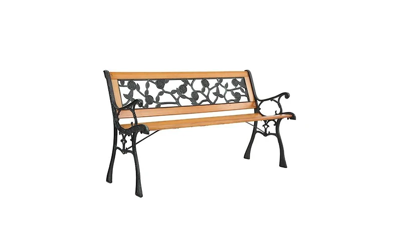 Slickblue 49" Garden Bench with Rose Style Back Hardwood and Cast Iron Patio Love Seat