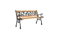 Slickblue 49" Garden Bench with Rose Style Back Hardwood and Cast Iron Patio Love Seat