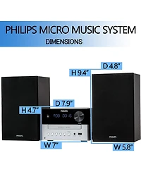 Philips Stereo Shelf System Cd Player with Bluetooth, Usb & Aux Input, Rich Sound & Bass, Fm Radio, Lcd Display, Remote Control, Sleek Design