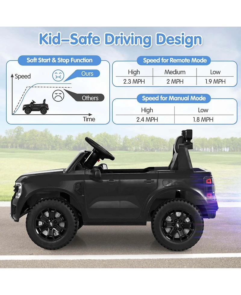 Costway 12V Licensed Ford Ranger Kids Ride on Car with Remote Control Storage Basket