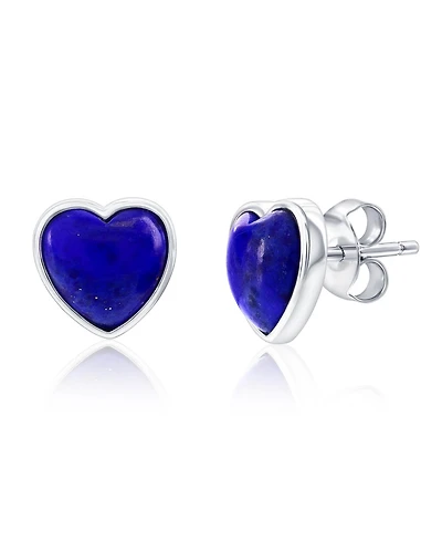 Caribbean Treasures Sterling Silver, Bezel-Set Heart Studs (Available Lapis, Malachite or Kyanite)