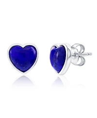 Caribbean Treasures Sterling Silver, Bezel-Set Heart Studs (Available Lapis, Malachite or Kyanite)
