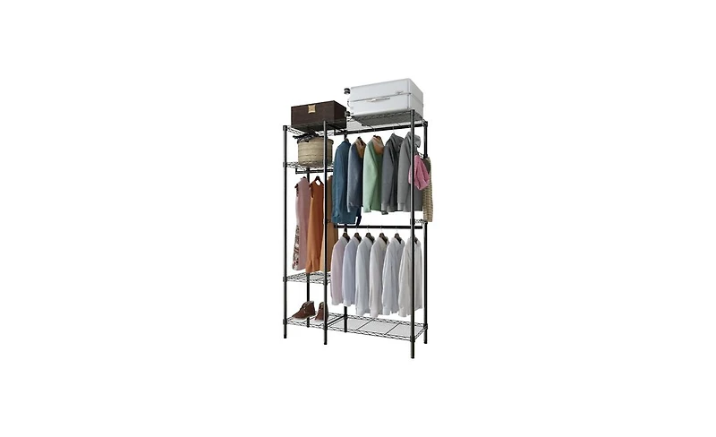 Heavy-Duty Metal Clothing Rack – Portable Wardrobe Organizer with Hanger and Storage Shelf
