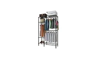 Heavy-Duty Metal Clothing Rack – Portable Wardrobe Organizer with Hanger and Storage Shelf