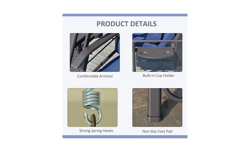 Slickblue 2-Seater Outdoor Patio Swing Chair with Canopy and Cup Holders – Dark Blue