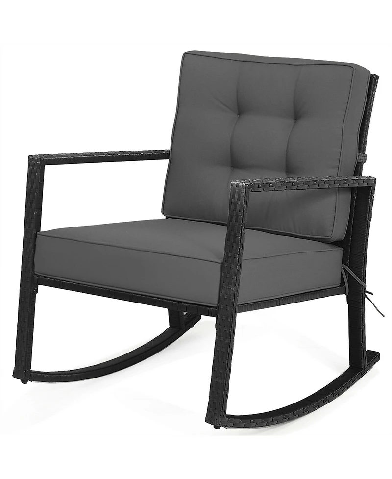 Sugift Patio Rattan Rocker Outdoor Glider Rocking Chair Cushion Lawn