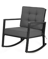 Sugift Patio Rattan Rocker Outdoor Glider Rocking Chair Cushion Lawn