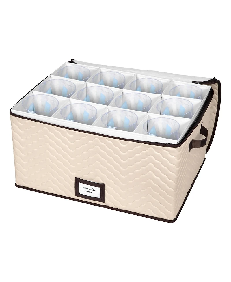 Florida Brands Wine Glass Storage Box with Dividers and 5"W cells - Holds 12 Wine Glasses up to 10" Tall