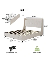 gaomon Upholstered Bed Frame with Headboard and 4 Storage Drawers