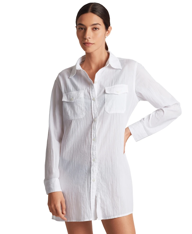 Lauren Ralph Women's Classic Camp Shirt Swim Cover-Up