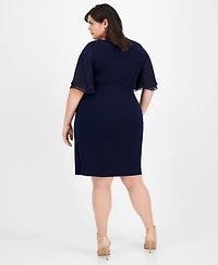Connected Plus Size Draped Flutter-Sleeve Sheath Dress