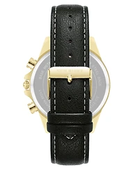 Steve Madden Men's Modern Black Faux Leather and Gold-Tone Alloy Metal Watch, 45mm