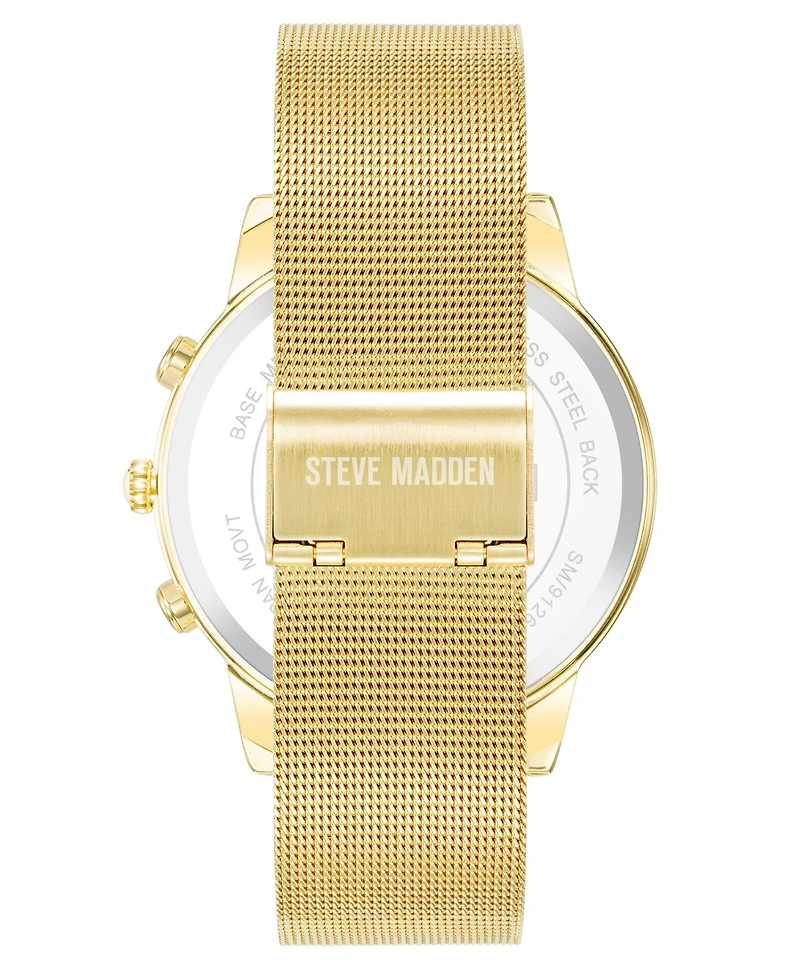 Steve Madden Men's Minimalist Black and Gold-Tone Stainless Steel Mesh Watch, 45mm
