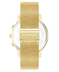 Steve Madden Men's Minimalist Black and Gold-Tone Stainless Steel Mesh Watch, 45mm