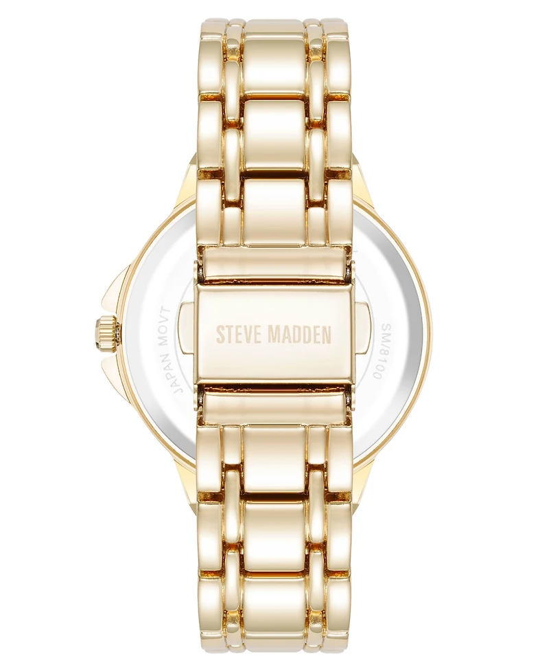 Steve Madden Women's Charming Black and Gold-Tone Alloy Metal Bracelet Watch, 38mm