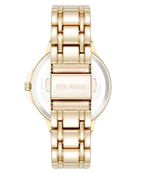 Steve Madden Women's Charming Black and Gold-Tone Alloy Metal Bracelet Watch, 38mm