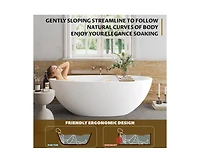 gaomon 65"Solid Surface Freestanding Bathtub, Contemporary Oval Shape Soaking Tub, Stone Resin Stand Alone Bathtub With Pop-Up Drain and Overflow, Cup