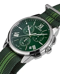 Balmain Men's Swiss Chronograph Madrigal Dark Green Striped Nato Strap Watch 42mm