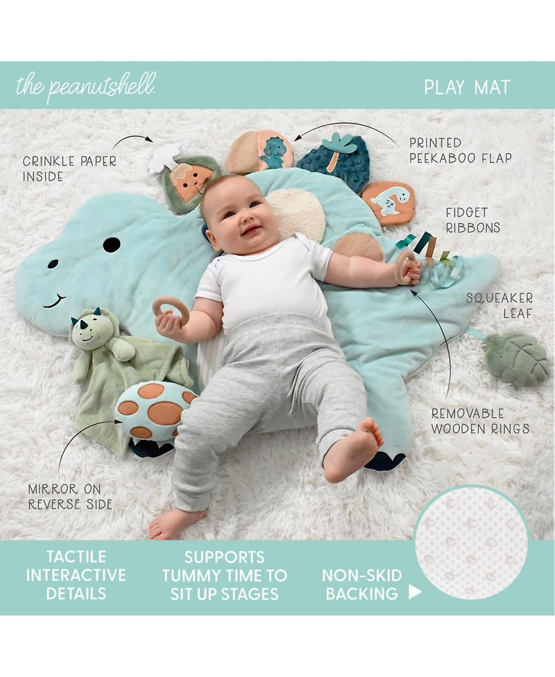 The Peanutshell Dino Tummy Time Mat and Security Blanket Crib Bedding Set, 4-Piece Set