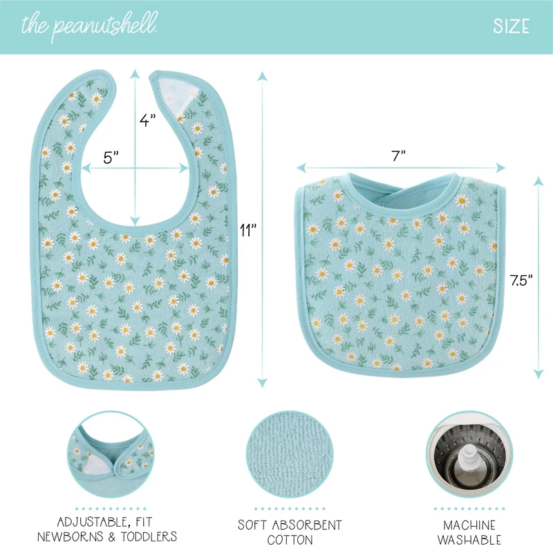 The Peanutshell Baby Girls Sweet Terry Bib 10 Pack Set, Feeding, Teething, Drooling