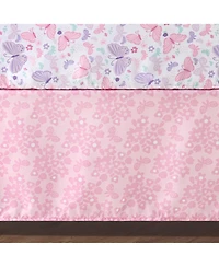 The Peanutshell Pink and Purple Butterfly Song Crib Bedding Set for Baby Girls, 3 Piece Nursery Set