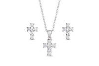 Lily Nily Girls Cz Cross Pendant and Stud Earrings Set in Sterling Silver