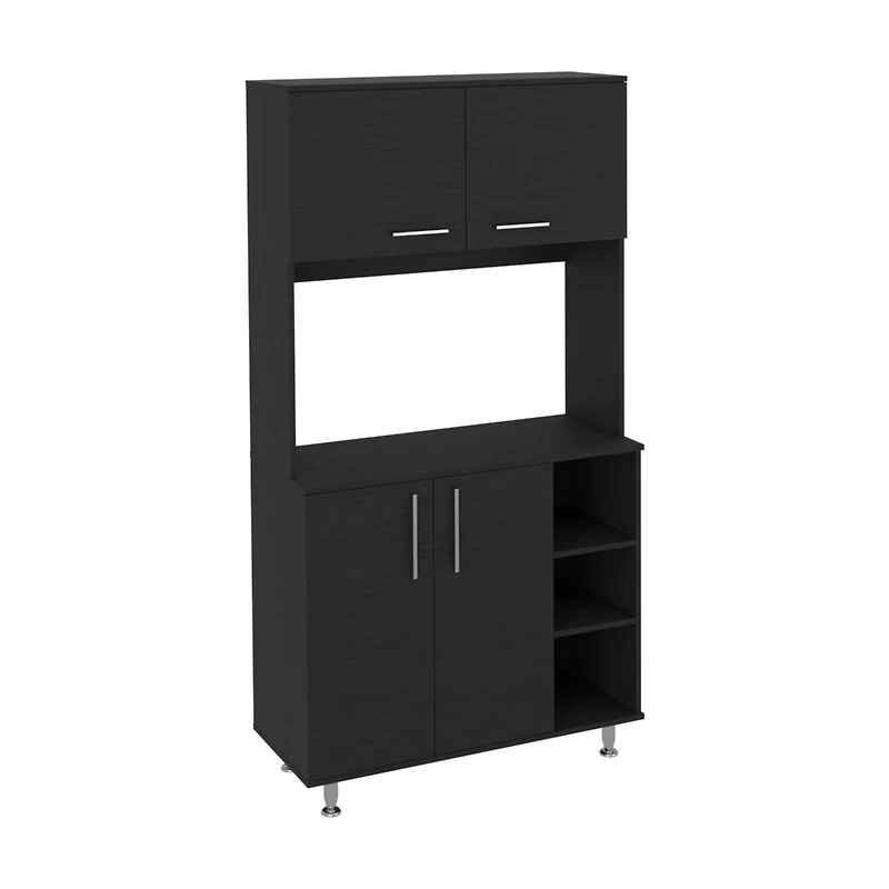 Malta Kitchen Pantry Double Door Cabinet, Four Legs, Three Shelves, Black