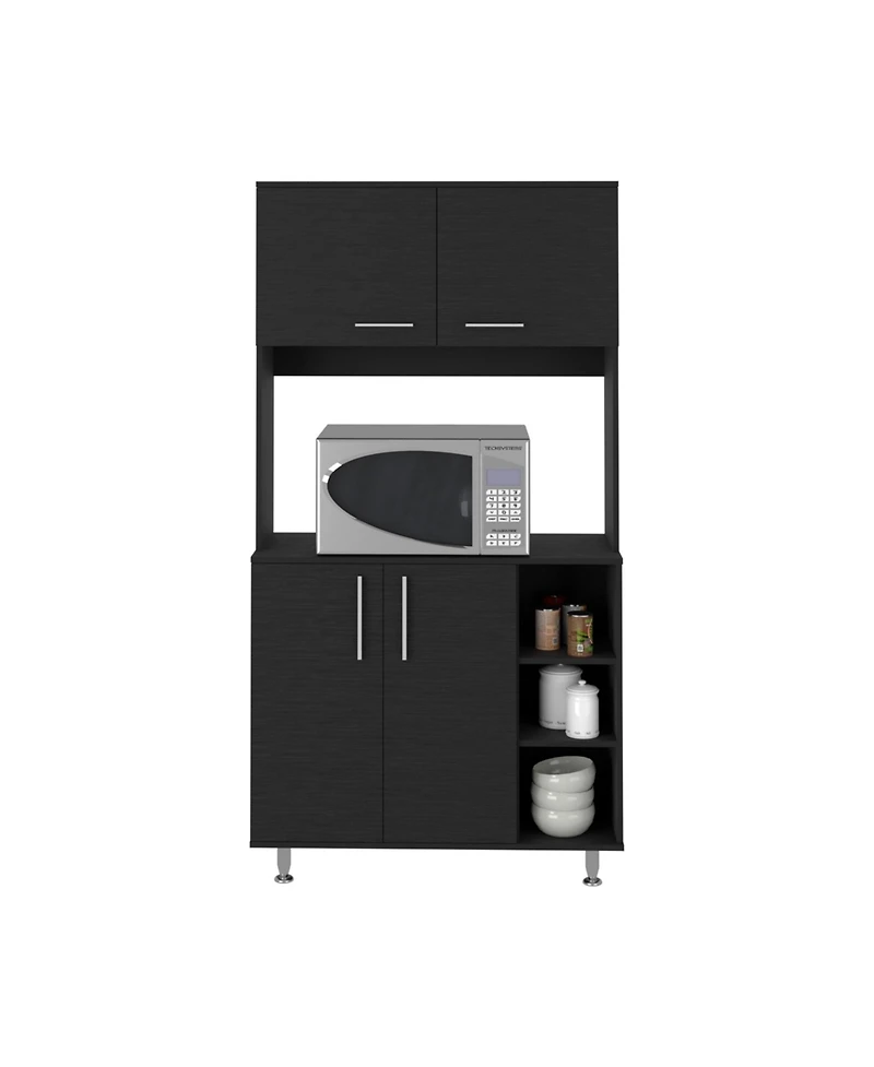 Malta Kitchen Pantry Double Door Cabinet, Four Legs, Three Shelves, Black
