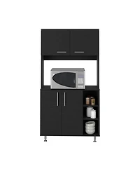 Malta Kitchen Pantry Double Door Cabinet, Four Legs, Three Shelves, Black
