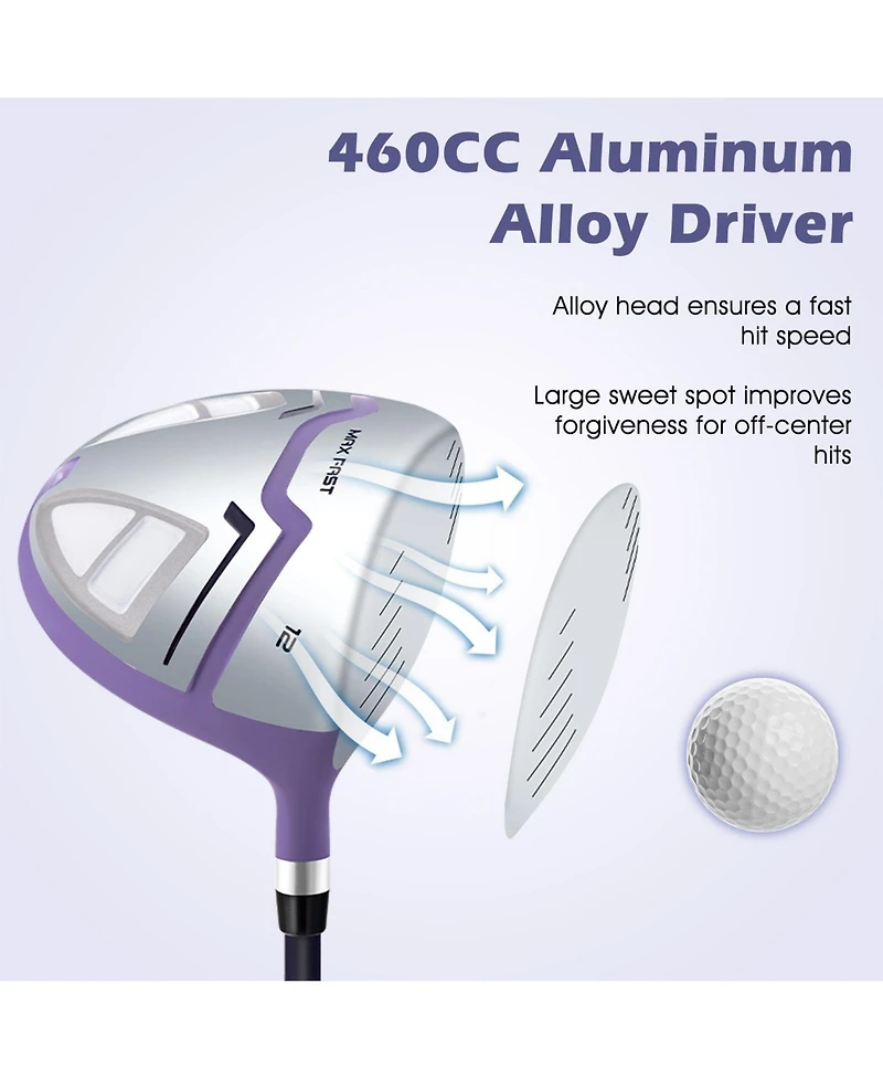 Hongge Women's Right Hand Complete Golf Club Set with Stand Bag and Rain Hood