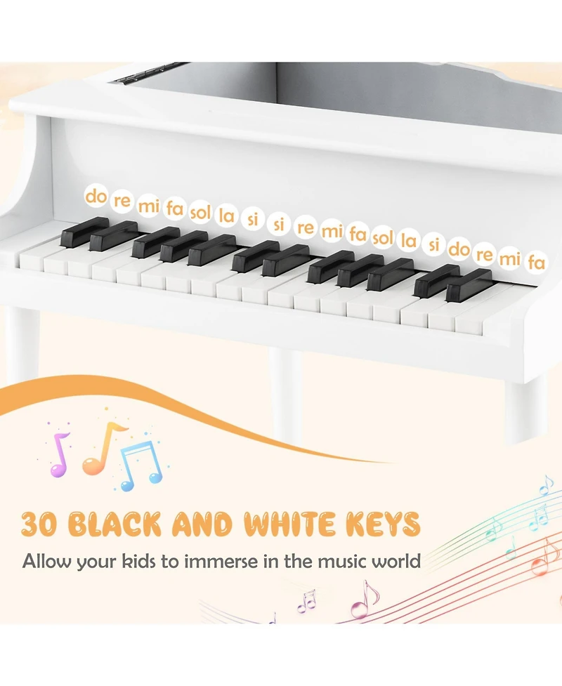 Hongge 30-Key Wood Toy Kids Grand Piano with Bench and Music Rack